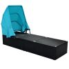 TOPMAX 76.8&quot; Long Reclining Single Chaise Lounge with Cushions; Canopy and Cup Table; Black Wicker+Blue Cushion