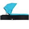 TOPMAX 76.8&quot; Long Reclining Single Chaise Lounge with Cushions; Canopy and Cup Table; Black Wicker+Blue Cushion