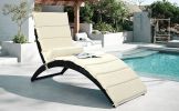 GO Patio Wicker Sun Lounger; PE Rattan Foldable Chaise Lounger with Removable Cushion and Bolster Pillow; Black Wicker and Beige Cushion