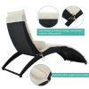 GO Patio Wicker Sun Lounger; PE Rattan Foldable Chaise Lounger with Removable Cushion and Bolster Pillow; Black Wicker and Beige Cushion