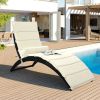 GO Patio Wicker Sun Lounger; PE Rattan Foldable Chaise Lounger with Removable Cushion and Bolster Pillow; Black Wicker and Beige Cushion