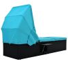TOPMAX 76.8&quot; Long Reclining Single Chaise Lounge with Cushions; Canopy and Cup Table; Black Wicker+Blue Cushion