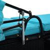 TOPMAX 76.8&quot; Long Reclining Single Chaise Lounge with Cushions; Canopy and Cup Table; Black Wicker+Blue Cushion