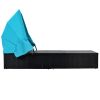 TOPMAX 76.8&quot; Long Reclining Single Chaise Lounge with Cushions; Canopy and Cup Table; Black Wicker+Blue Cushion