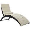 GO Patio Wicker Sun Lounger; PE Rattan Foldable Chaise Lounger with Removable Cushion and Bolster Pillow; Black Wicker and Beige Cushion