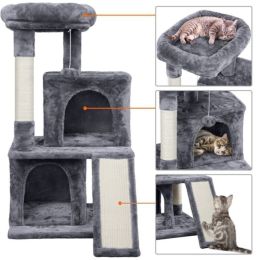 36" Cat Tree with Condo and Scratching Post Tower Kitten Activity Plush Play House Cat Nest (Color: Dark Gray)