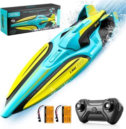 2.4GHz Racing Boats 4DRC S1 Boat Remote Control Boat for Kids Adults 25+ MPH. (Colour: Green +2 batteries)
